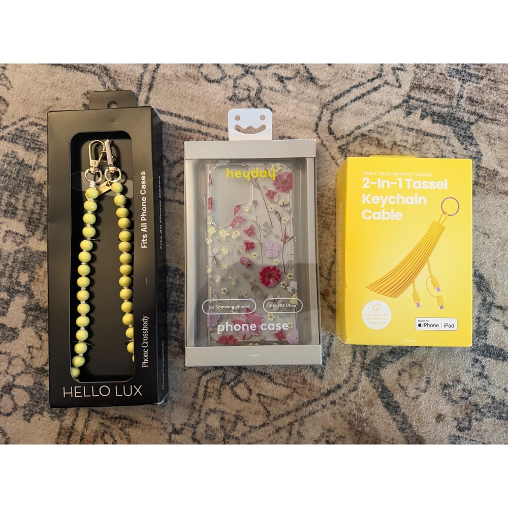Hello Lux Phone Crossbody Strap Heyday S24 Ultra Case & Tassel Cable Bundle